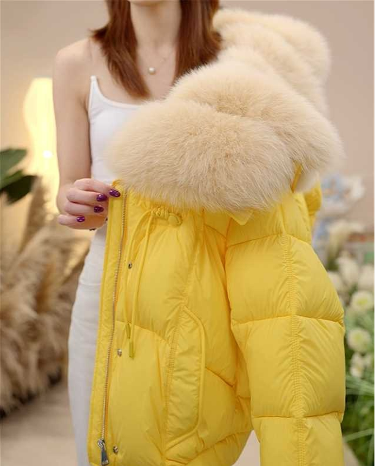 【ss】鹅黄耀目-可拆卸洋气时尚百搭保暖纯色冬季保暖大毛领