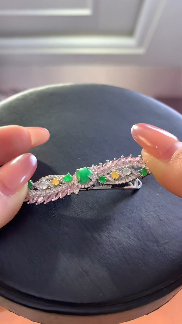 【闪购商品】翡翠颈饰银S925镶嵌翡翠发卡