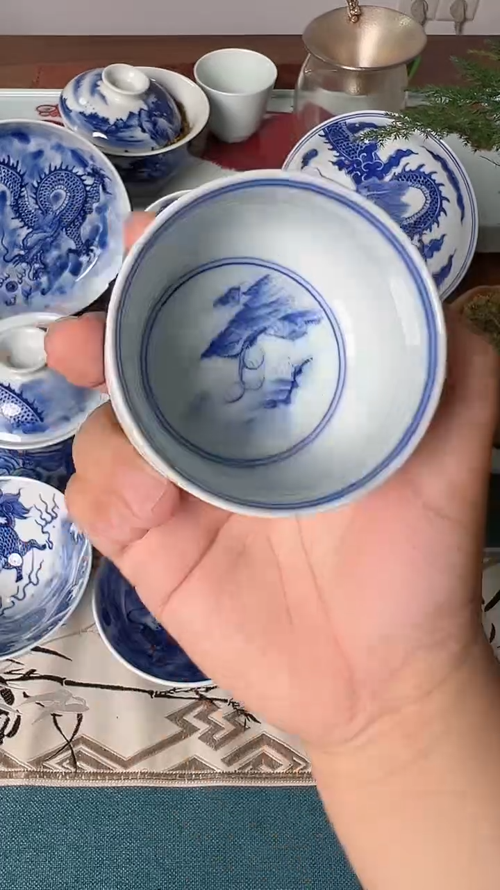 手工手绘青花陶瓷杯炉式杯