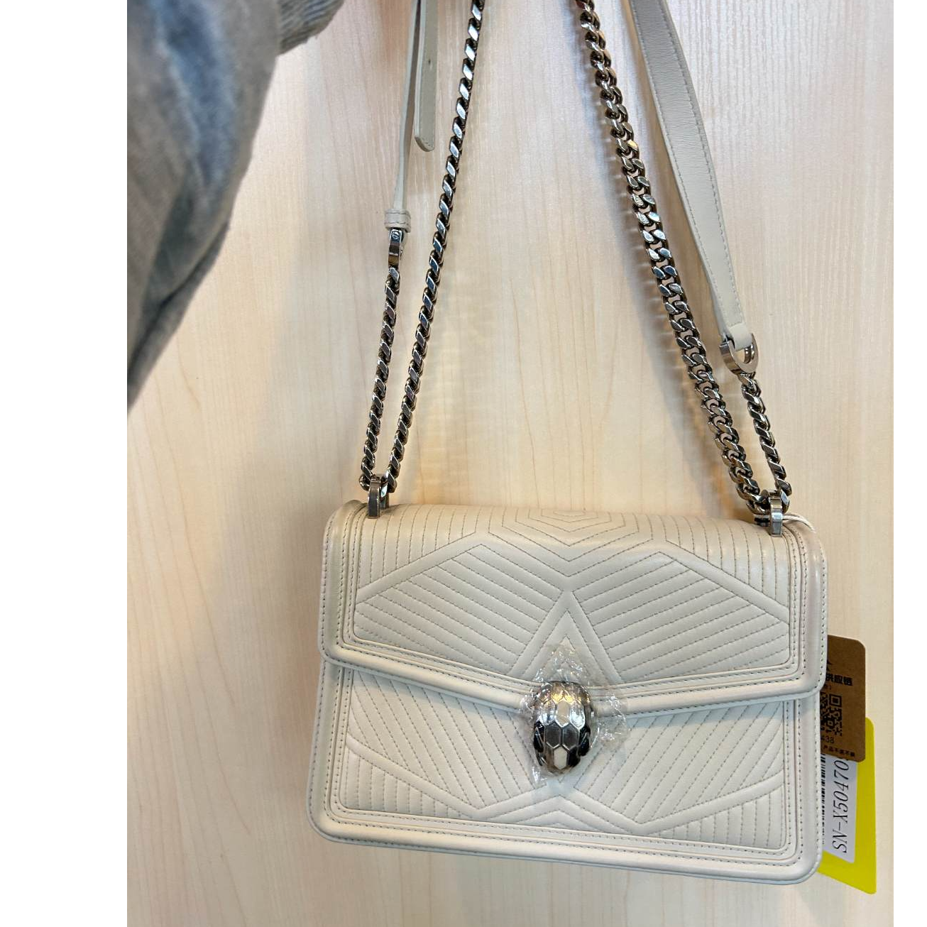 95新 BVLGARI/宝格丽 白色蛇头单肩包/H18438