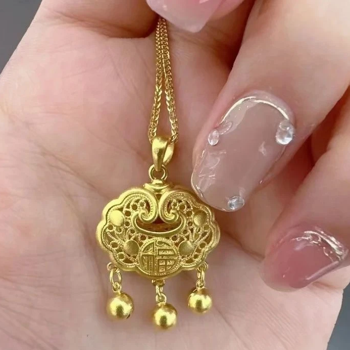 周财气 镀K铃铛小平安锁套链时尚简约女款链条