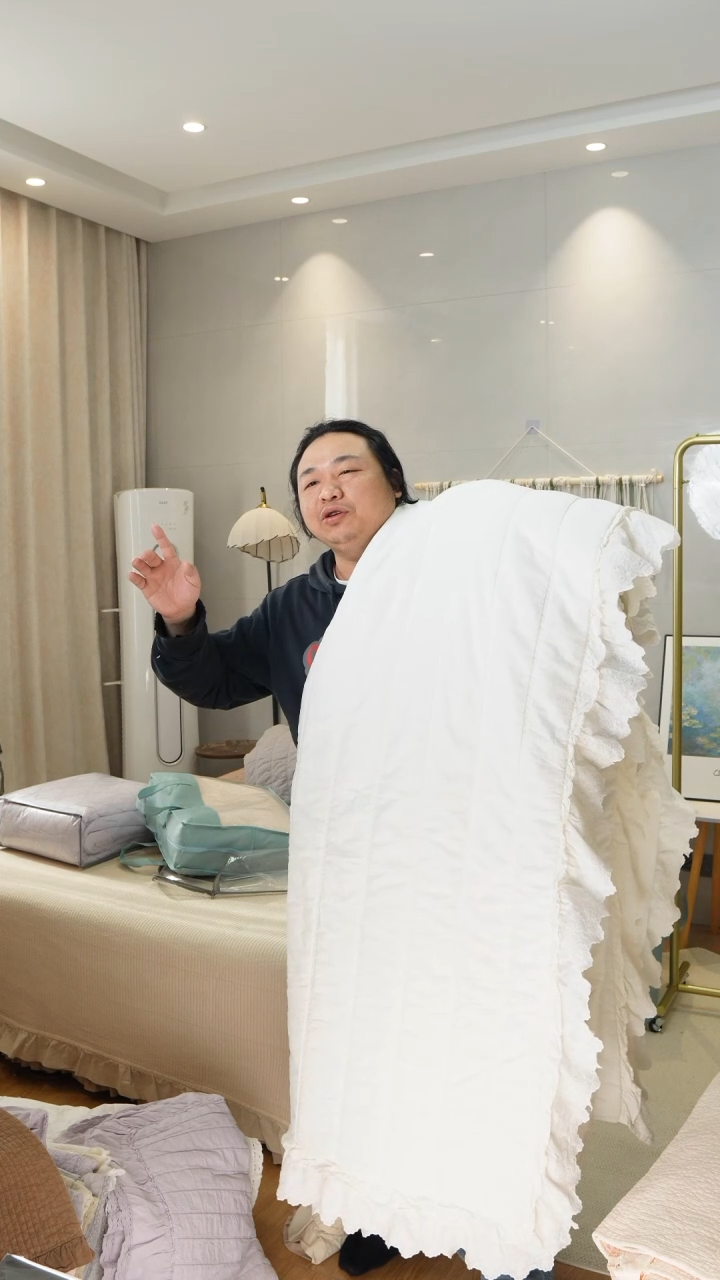 棉双层花边纯白色加大被套