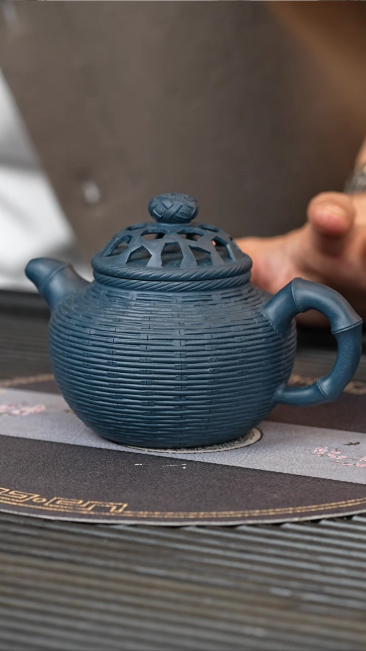 【闪购商品】紫砂茶壶YJB 墨绿  竹编镂空 