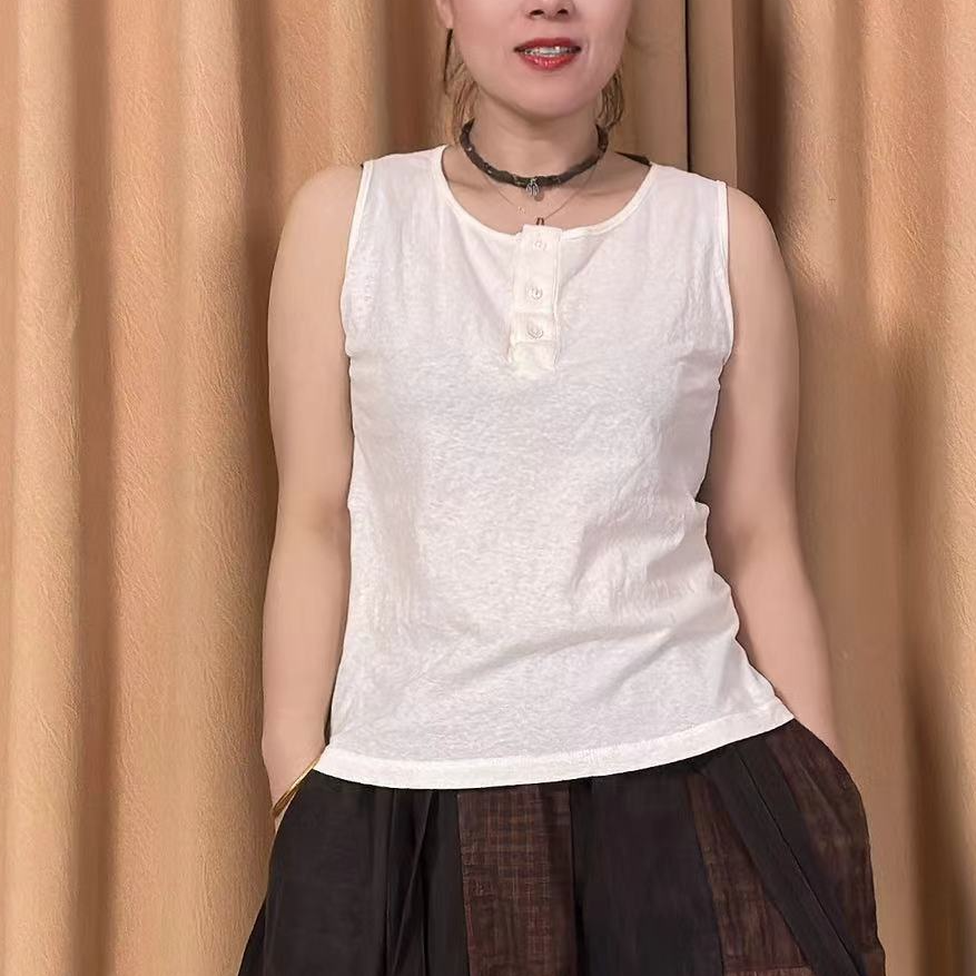 本古佳0303麻棉背心96*62女士无袖夏季水洗百搭 柔软 亲肤 中式  