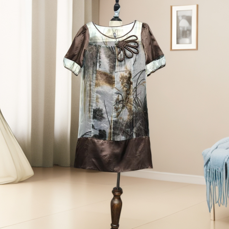 夏季圆领印花连衣裙裙子C450