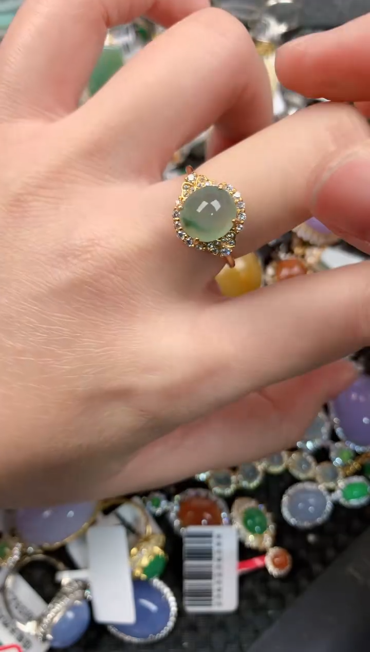 银S925镶嵌戒指翡翠999      7