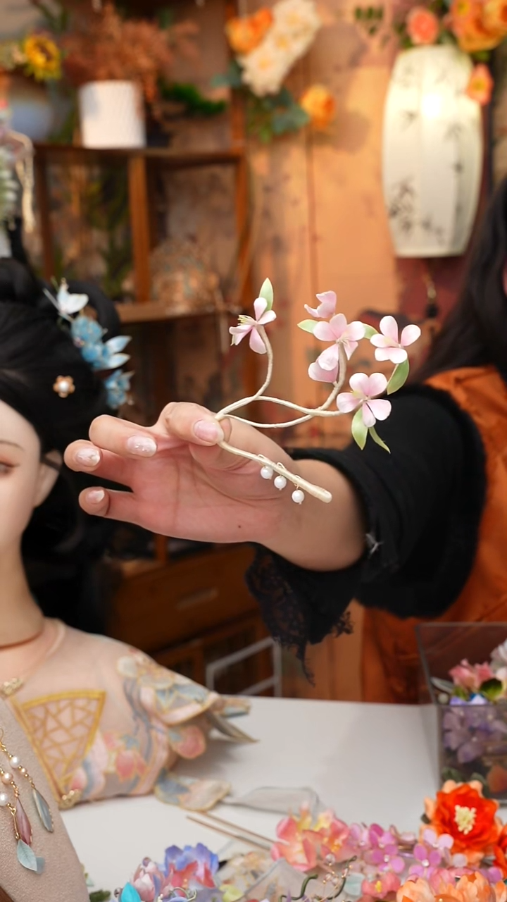 纯铜锆石925银锦簪阁非遗绒花