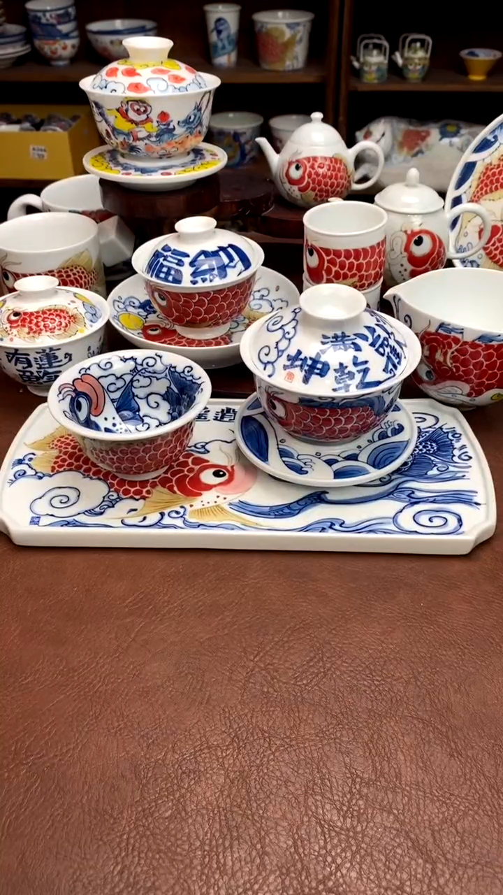 压手杯+公道杯+茶盘景德镇昨明陶瓷