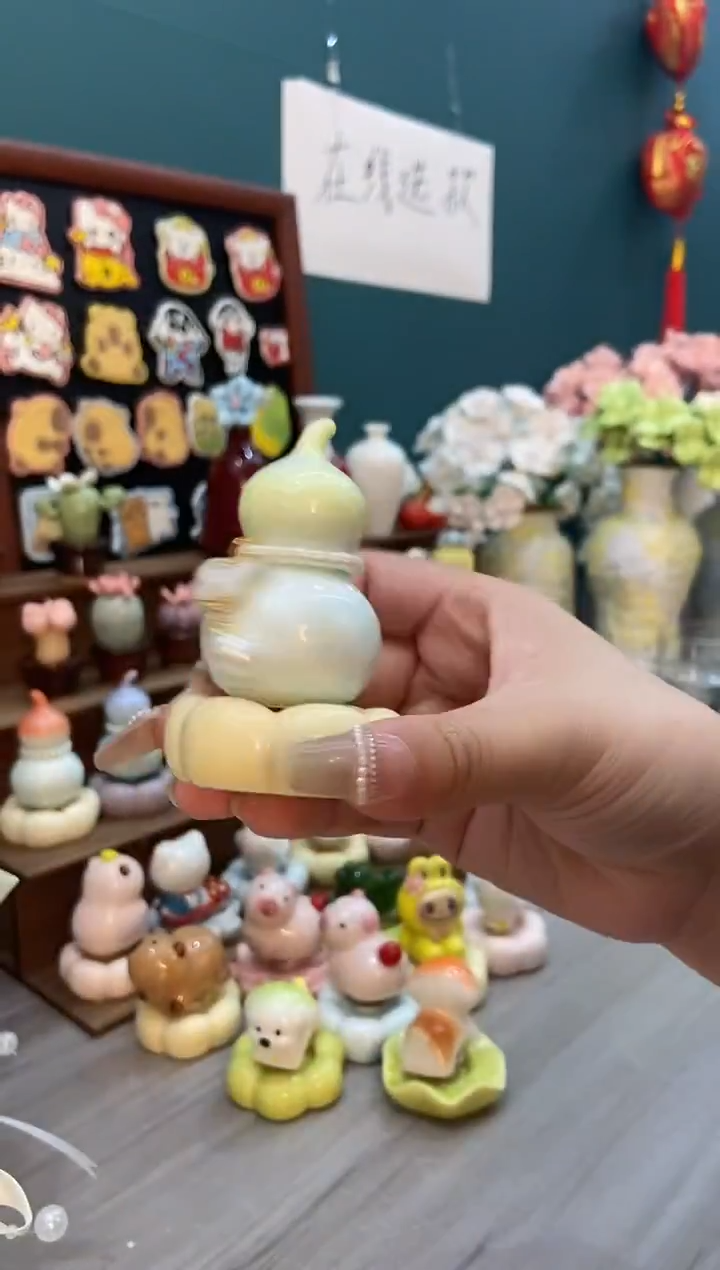 摆件陶黄色葫芦景德镇陶瓷转转1个装