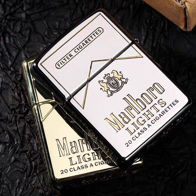 Zippo打火机镀铬银色盔甲双色万宝路273