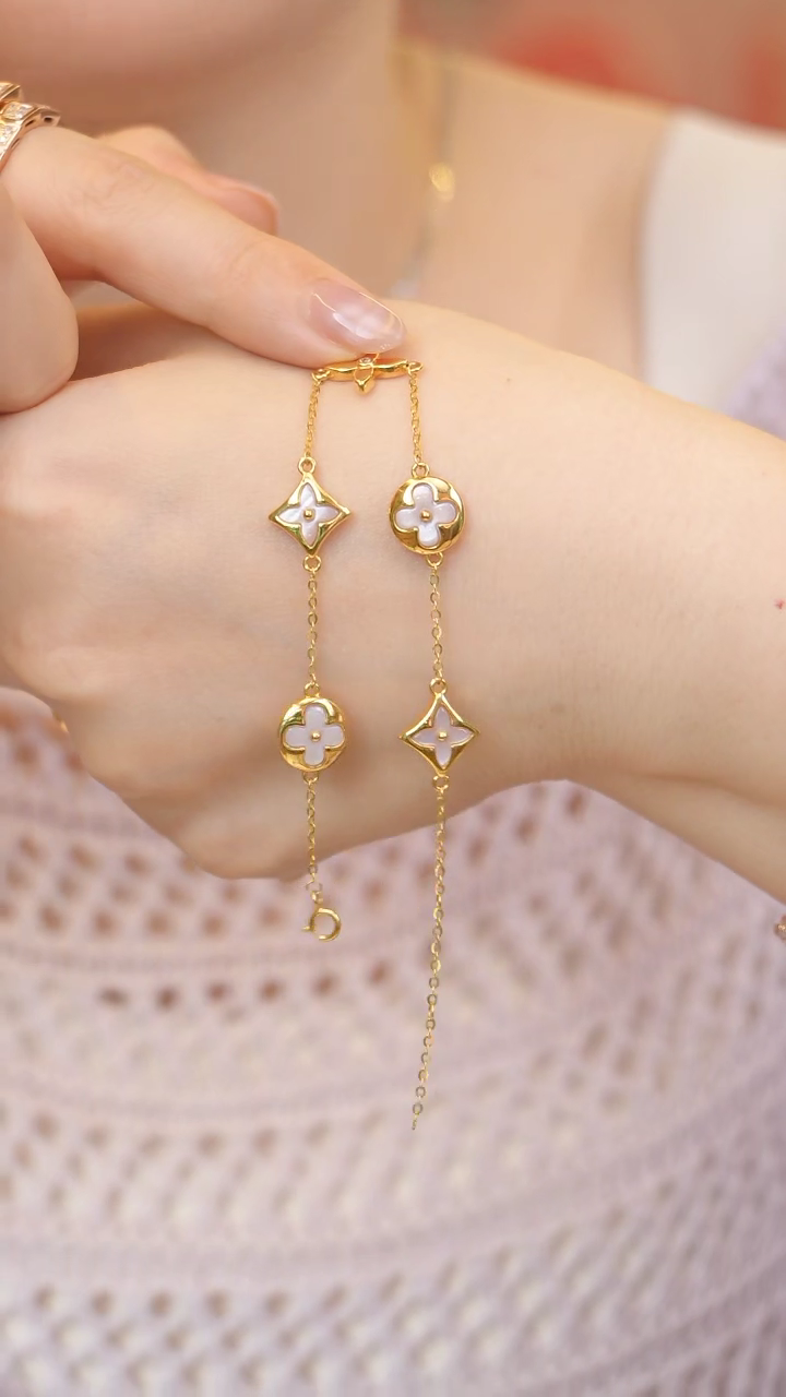 【闪购商品】贝壳（贝母）手链18K金镶嵌老花