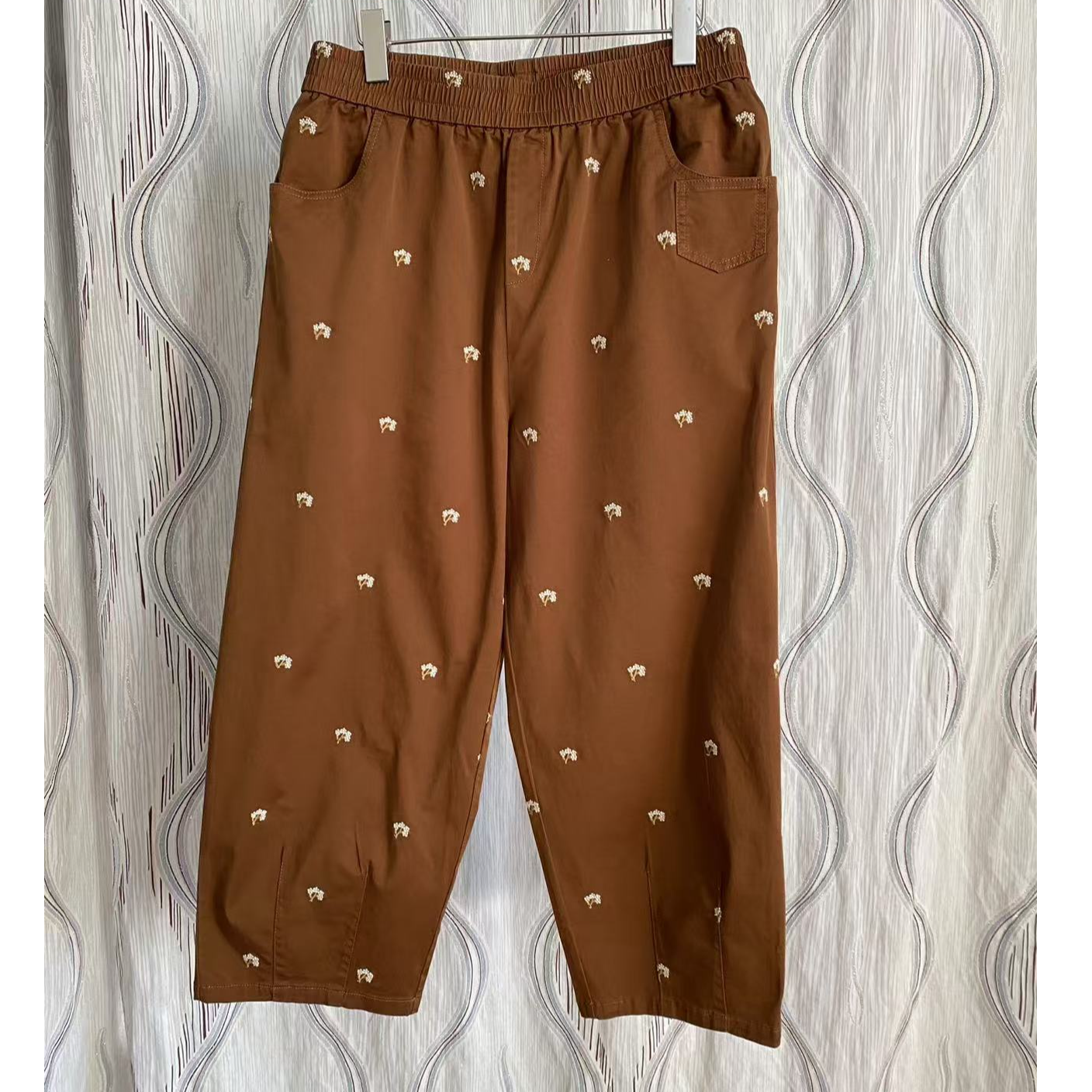 （N）胖人坊大码女装水洗绣花萝卜裤01277 衣长92