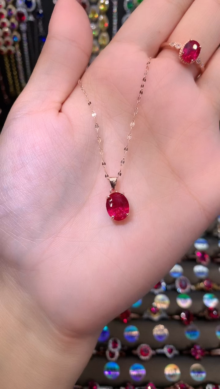 【闪购商品】红宝石吊坠(赠链)银S925镶嵌玫瑰金8.10