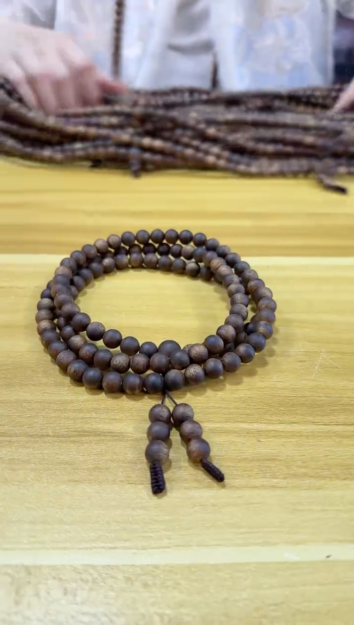 沉香手串8mm乌身原叶圆珠多圈24g+多样性发一