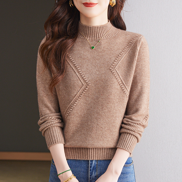 【羊毛衫】洋气百搭半高领冬季女长袖毛衣宽松时尚加厚套头上衣