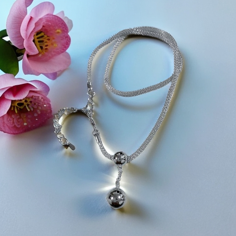 坠链均足银 FUYU  F131足银制品时尚潮流足银圆珠项链