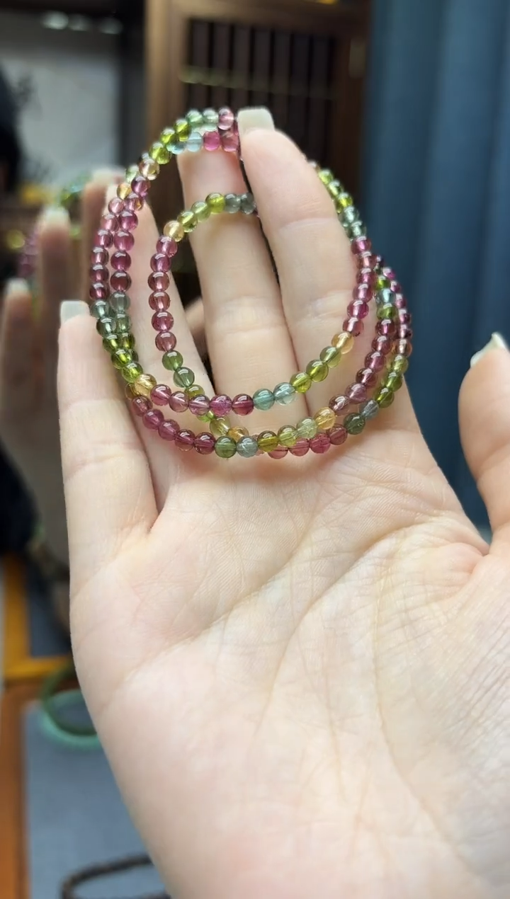 未镶嵌长串碧玺碧玺小米珠长串4mmQJG