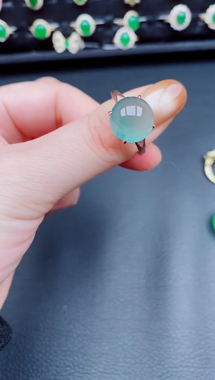 【闪购商品】翡翠戒指银S925镶嵌天然a货翡翠35