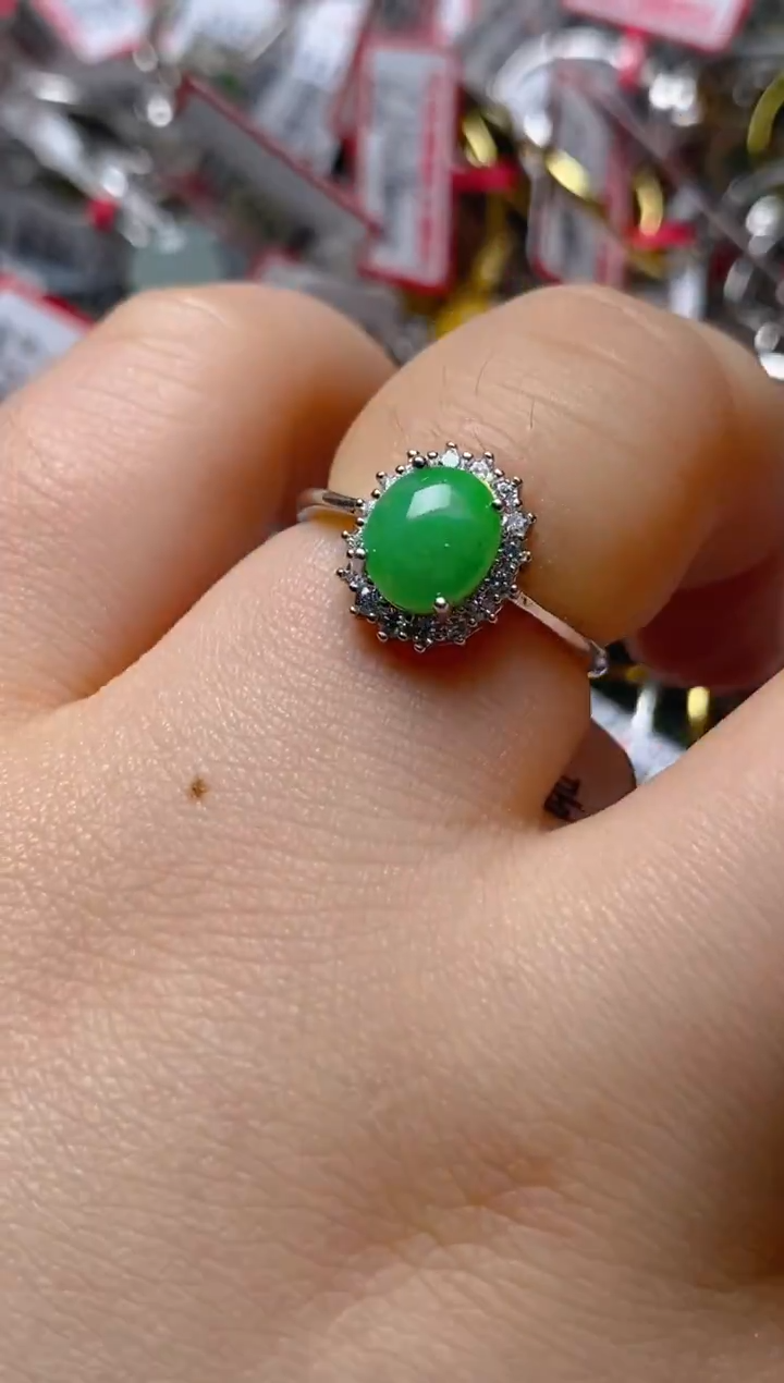 银S925镶嵌戒指翡翠百内无证书