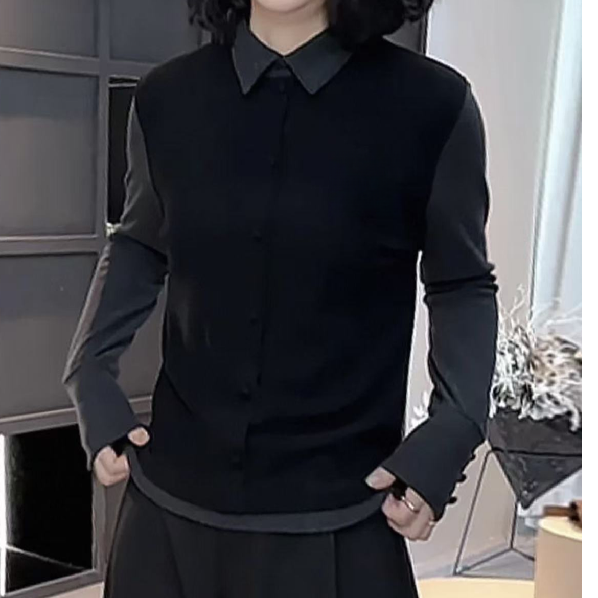 【晨浠定制】】POLO领设计感假两件加厚磨毛上衣2001