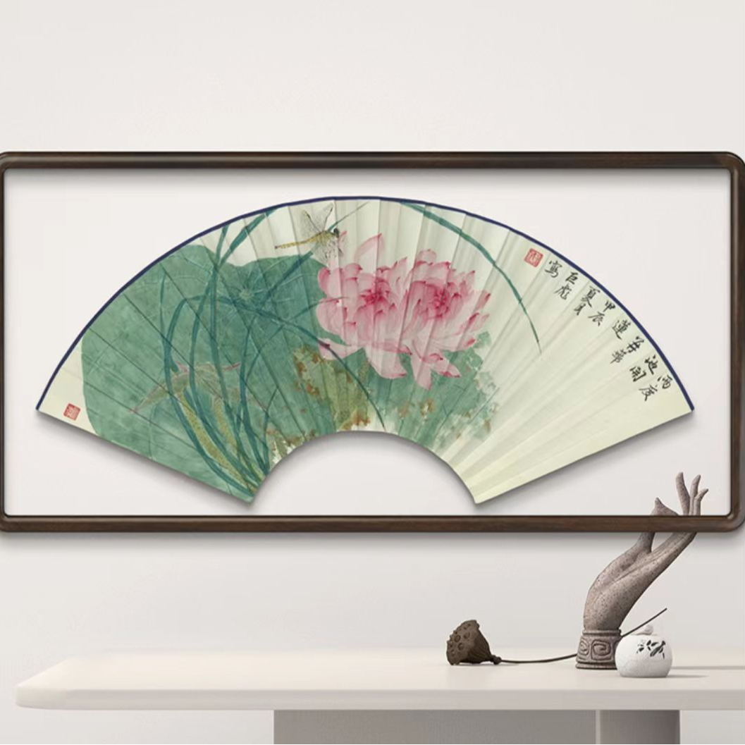 【手绘秘彩描金】苏瑾 扇面—《蜻蜓立荷》