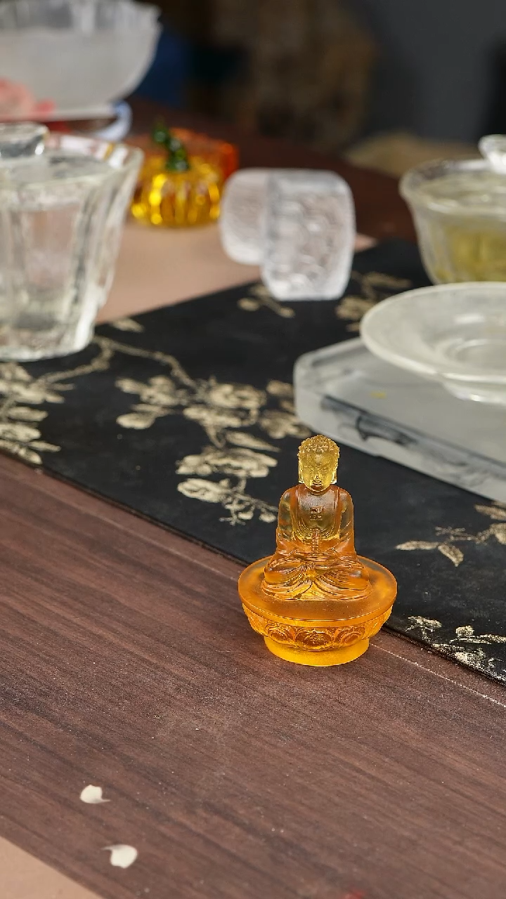手工艺品琉璃半*黄色药师佛茶宠摆件
