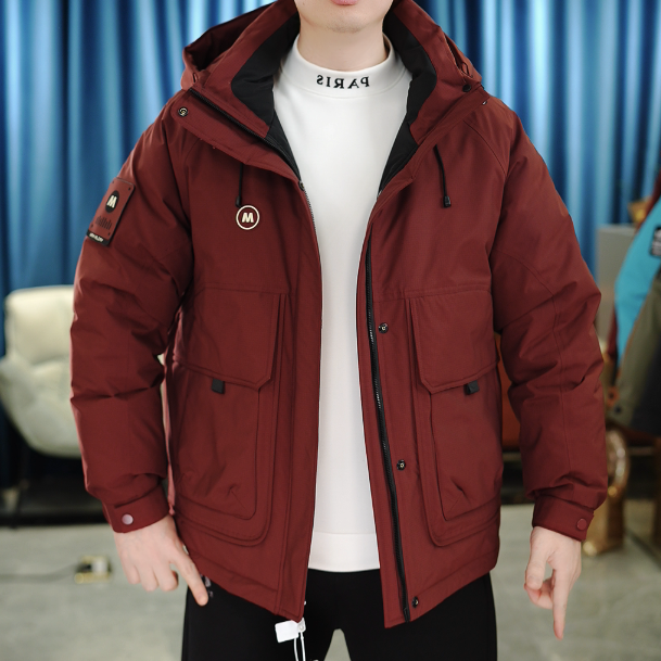 2025冬男士连帽云绒防寒滑雪服冷冬时尚外套夹克8819