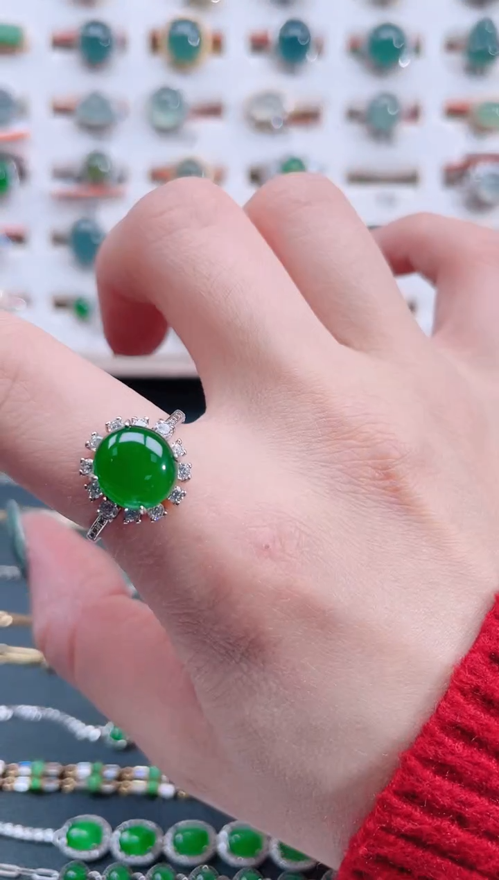银S925镶嵌戒指翡翠天然翡翠