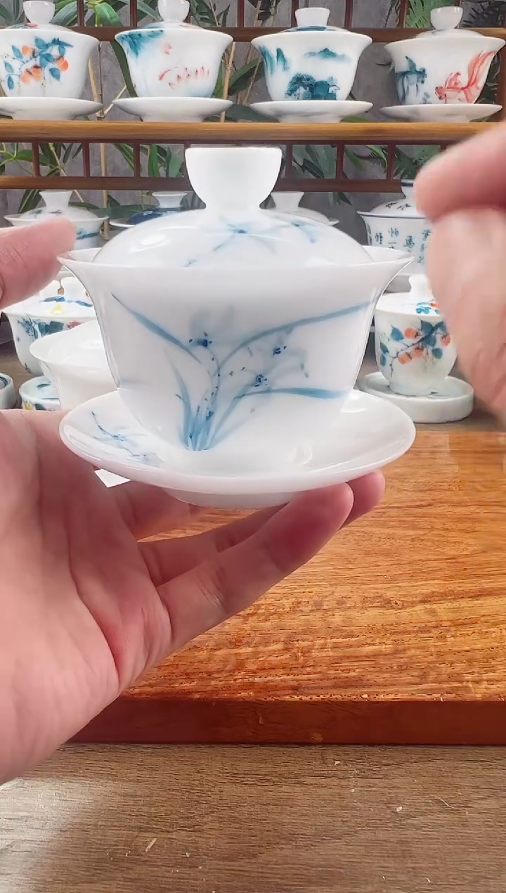 【闪购商品】微瑕高冰兰花150ml三才盖碗