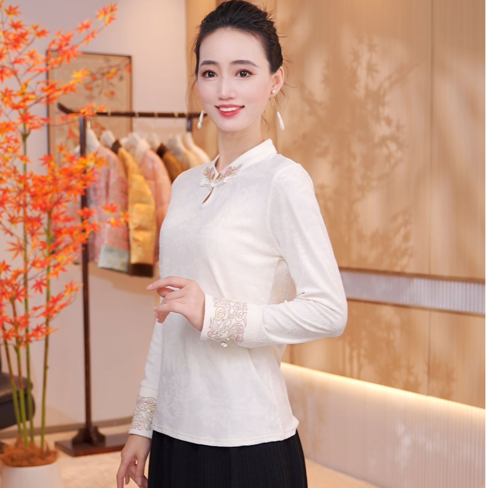 【SQ】新中式小立领短款中国风休闲风打底内搭上衣JX0259