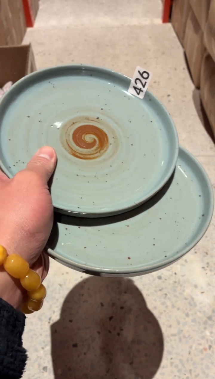 瓷片?*️426蓝麻点立边盘2个