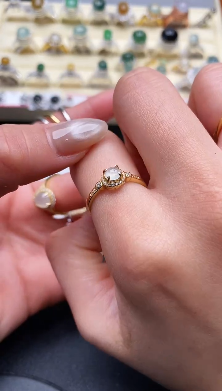 【闪购商品】翡翠戒指银S925镶嵌缅甸翡翠1 6+1