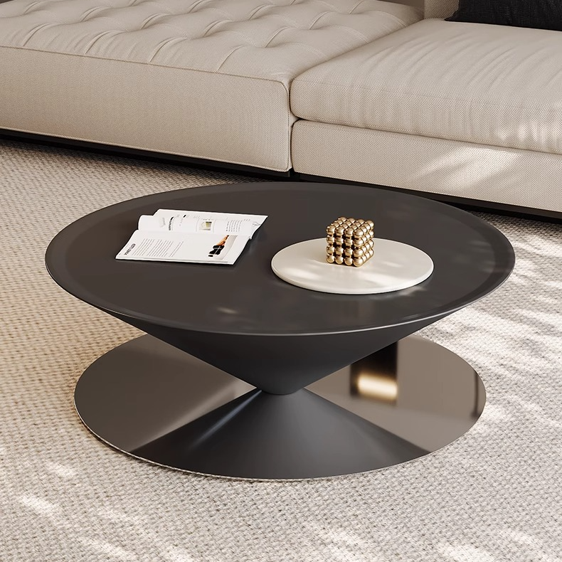 慵懒空间法式创意悬浮飞碟茶几设计师家用圆形茶桌不锈钢轻奢桌子