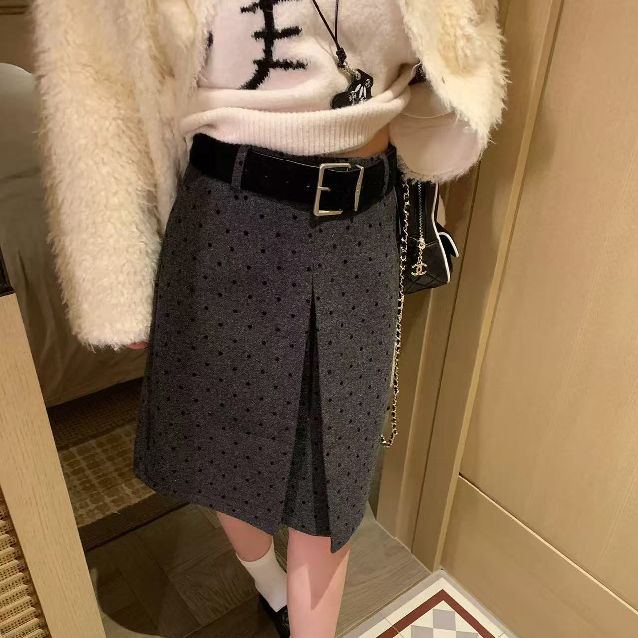 【喜川精选】高腰半裙百搭复古毛呢裙半身中裙巨好穿