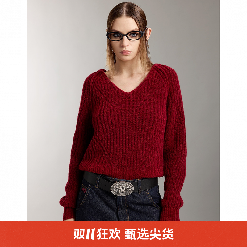 【贤哥专属】Miss Sixty秋季新款针织衫女V领宽松短款绵羊毛衣上