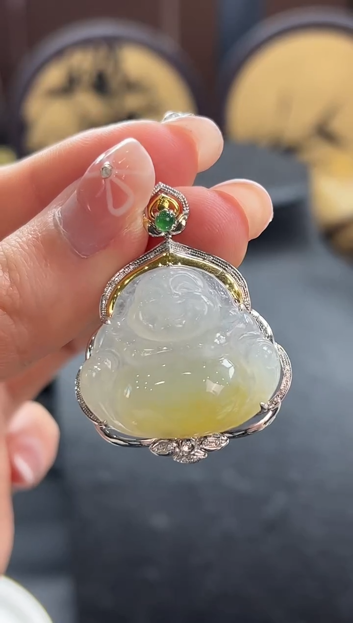 【闪购商品】翡翠颈饰18K金镶嵌佛公