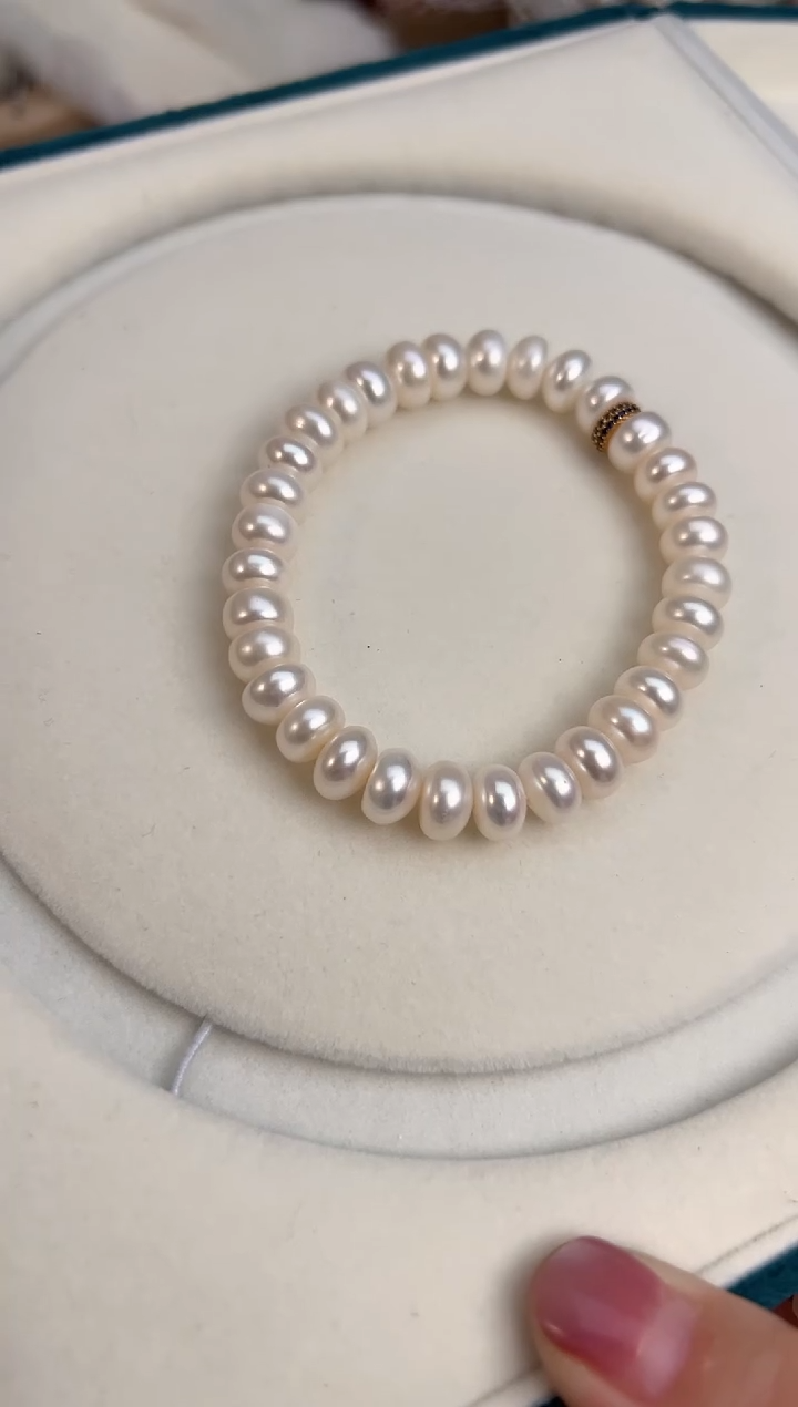 未镶嵌31淡水珍珠无核*强光珍珠手链9mm+