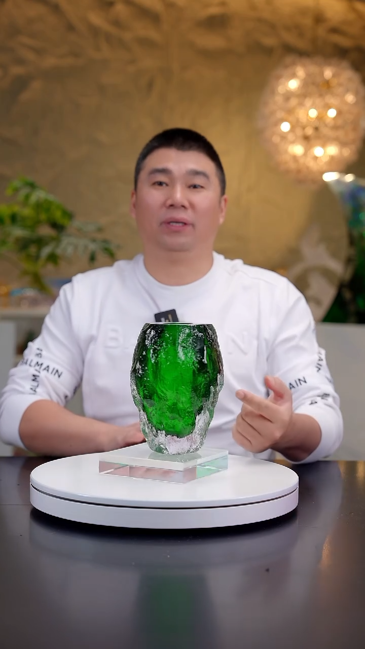 手工艺品琉璃祖母绿冰川纹香薰瓶