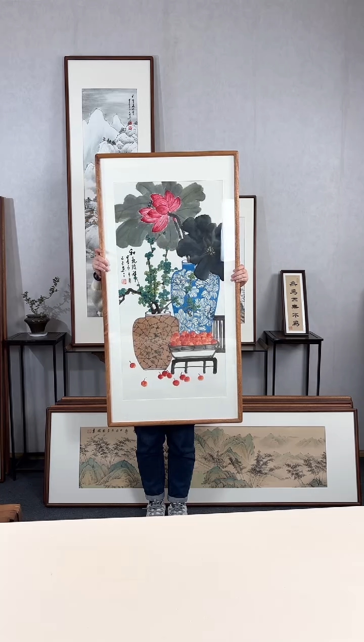 【闪购商品】国画手绘*和气致祥*62*123cm实木框