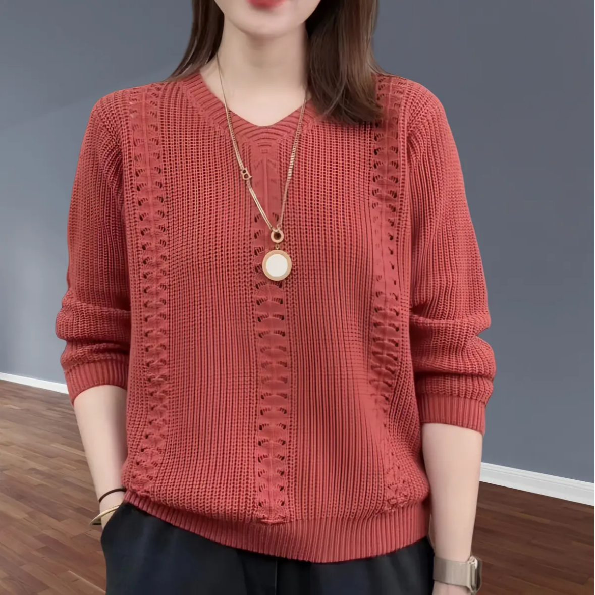 中年妈妈装针织衫女春秋薄款长袖毛衣宽松洋气遮肉镂空上衣