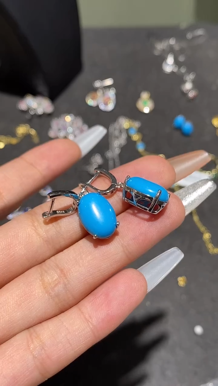 无925银高瓷蓝  耳饰