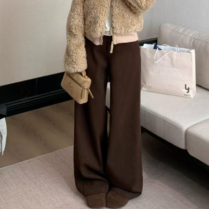 H1577【秋去冬来】秋冬高级松弛感复古宽松直筒显瘦百搭休闲裤