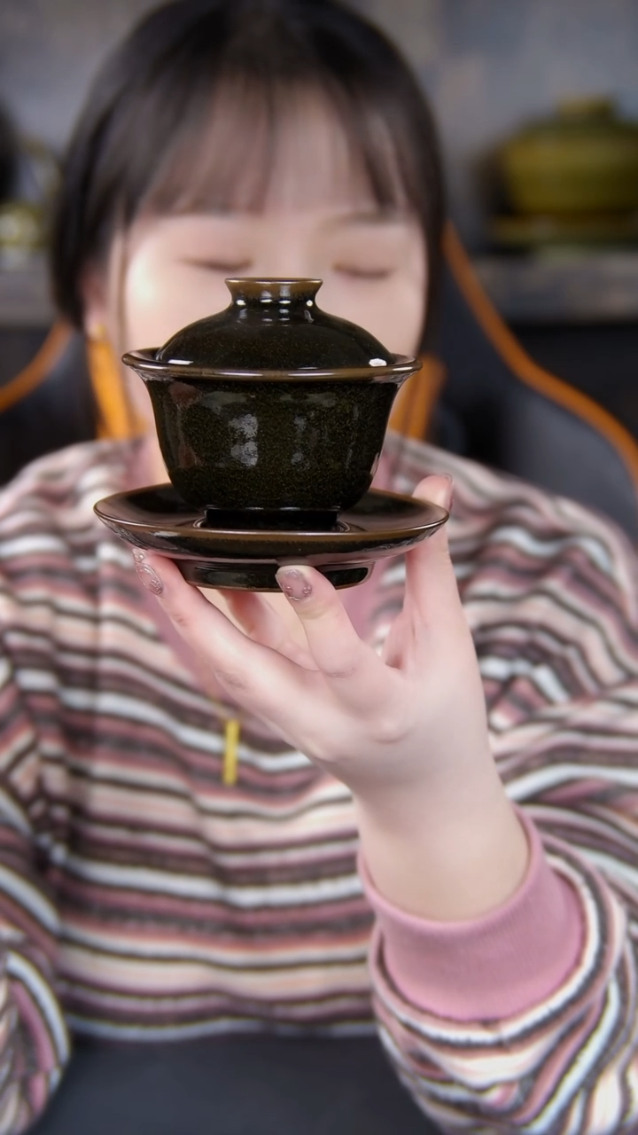 【闪购商品】乌金黑色 三才盖碗  原矿