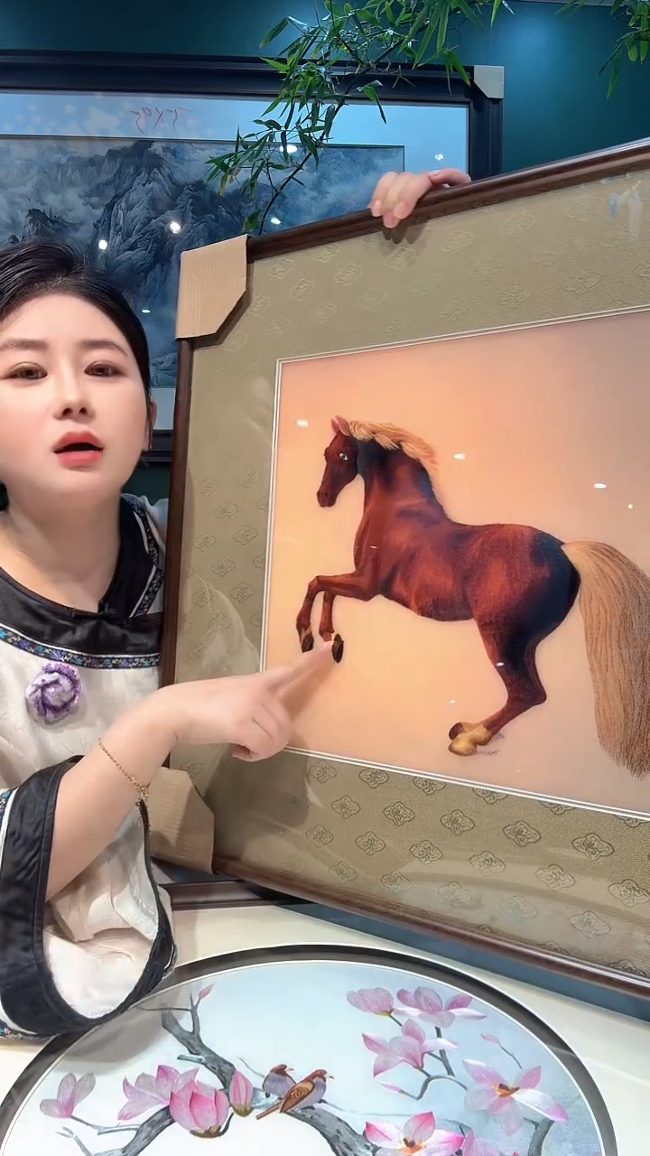 横款非遗苏绣手工刺绣装饰画带框不包邮