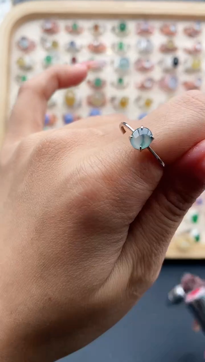 【闪购商品】翡翠戒指银S925镶嵌缅甸天然A货翡翠111 8+7