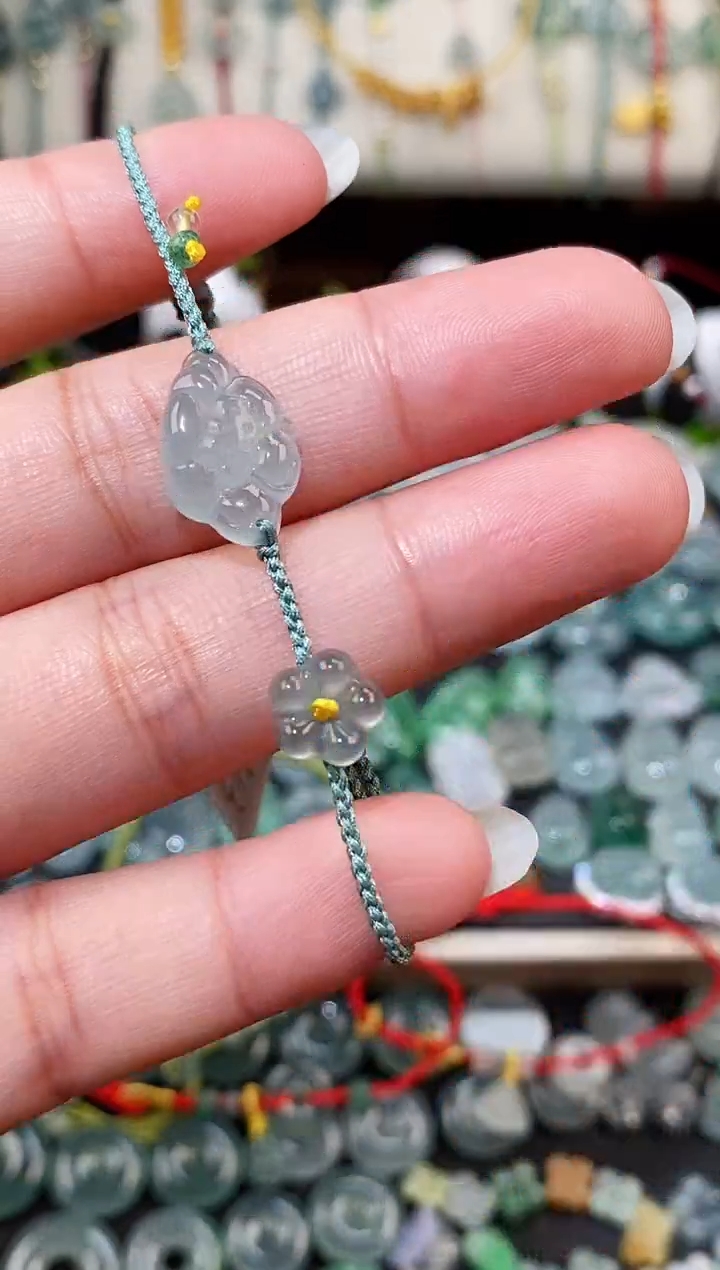 散珠翡翠莲花小花手绳  手围15