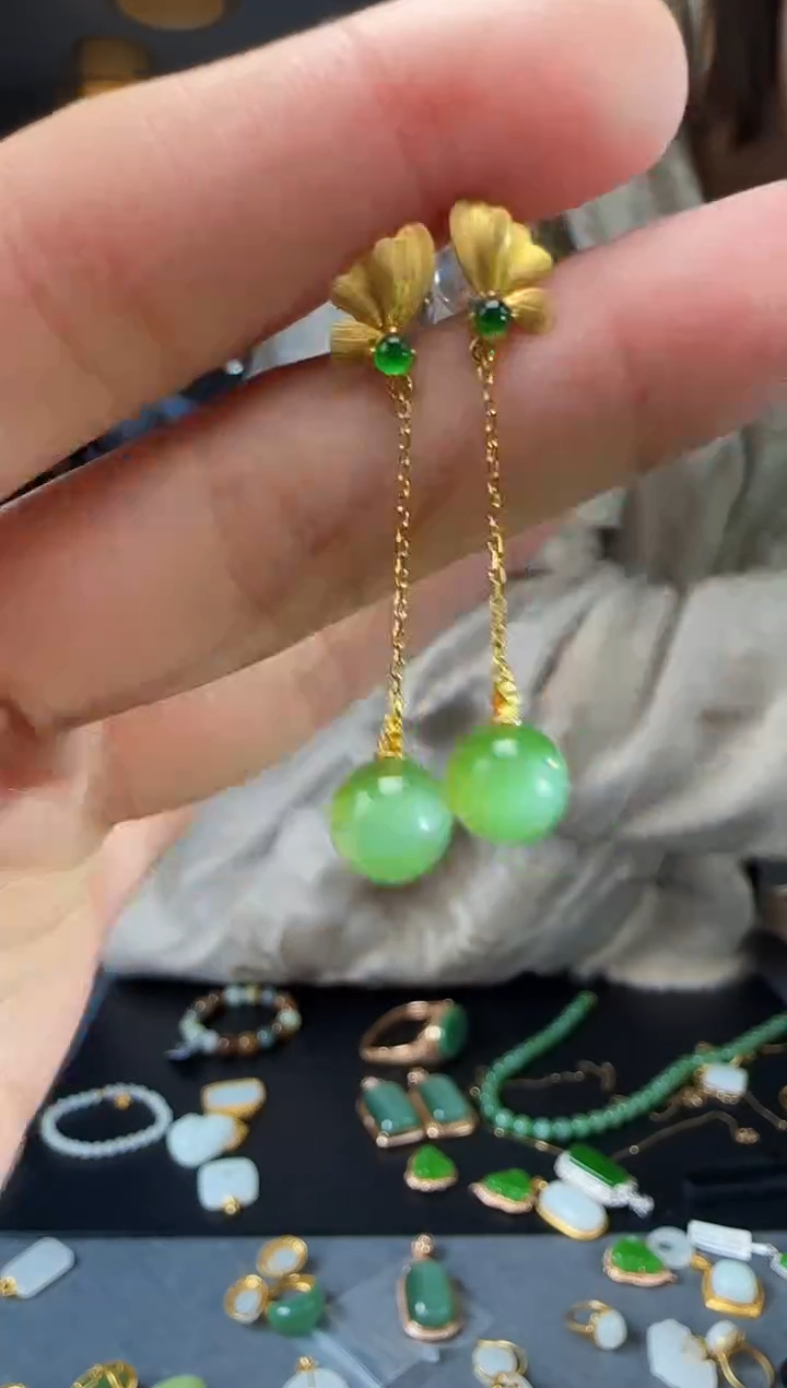 【闪购商品】和田玉耳钉18K金镶嵌1