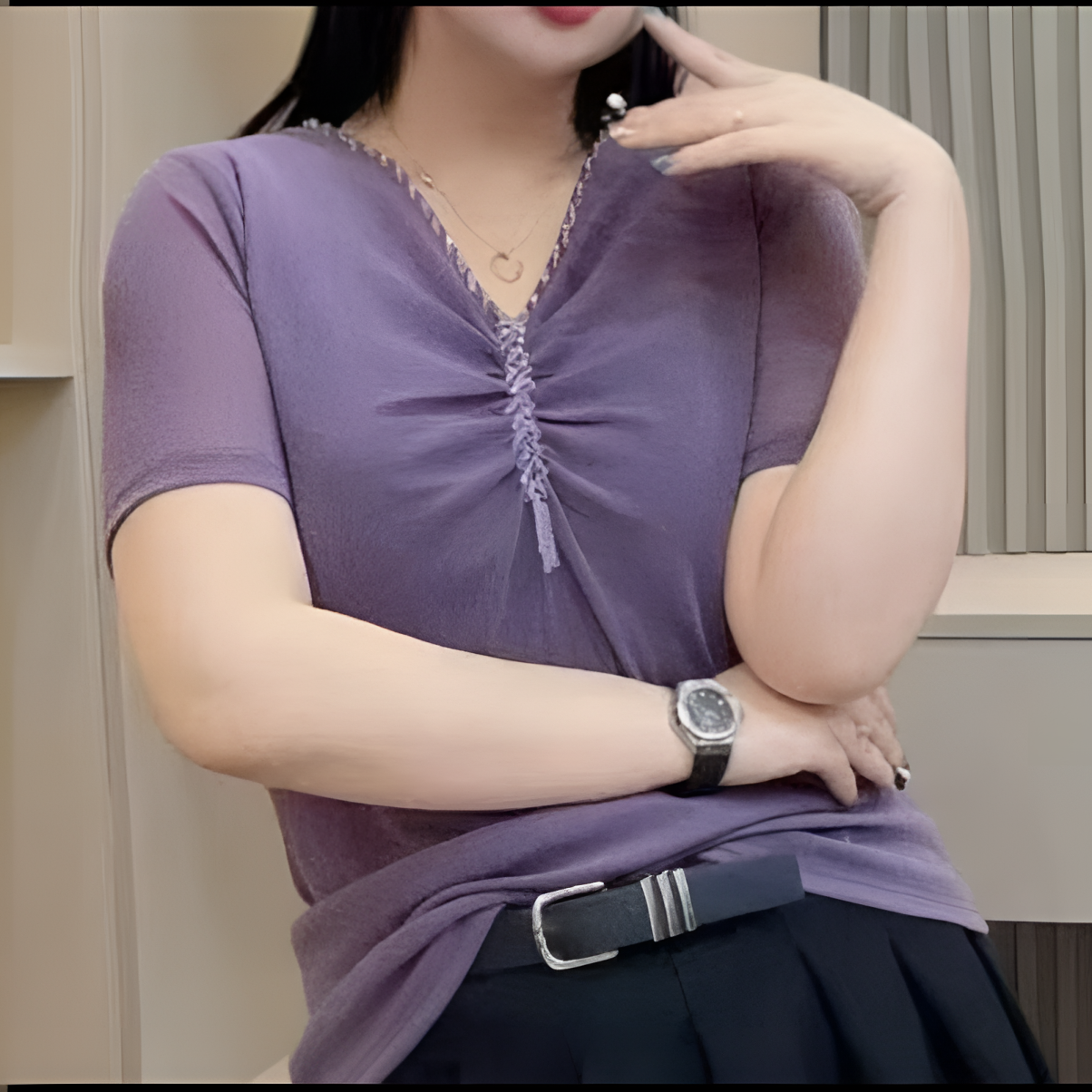 32481女士V领褶皱气质打底衫--z