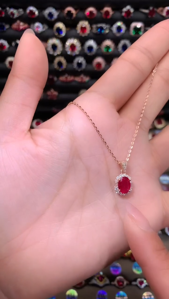 【闪购商品】红宝石颈饰银S925镶嵌810玫瑰金