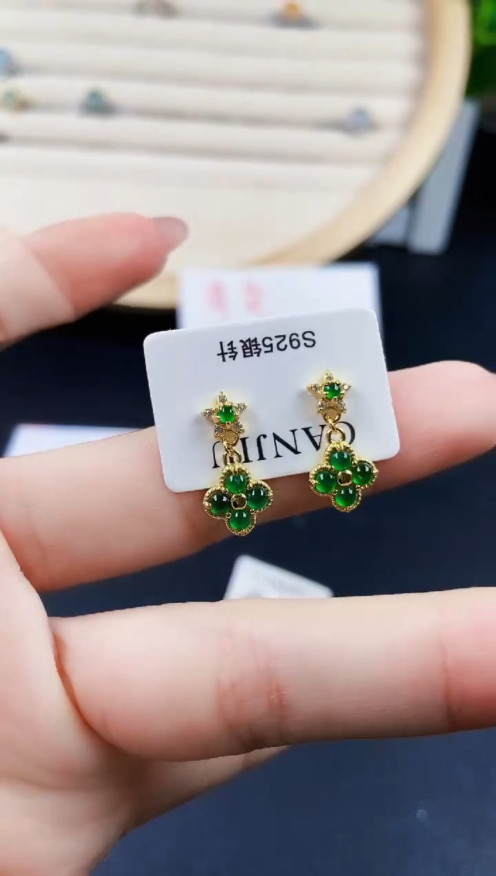 【闪购商品】翡翠耳饰银S925镶嵌120120120